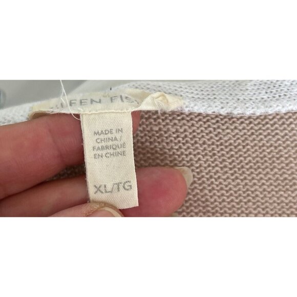 Eileen Fisher XL Organic Linen Knit Sweater Top Beige & White Striped Relaxed Fi - Picture 7 of 11